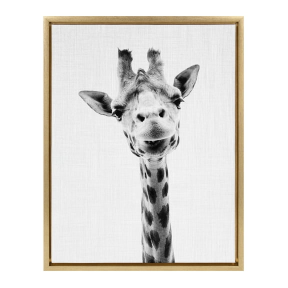 Kate and Laurel Sylvie Giraffe Portrait Framed Canvas Wall Art by Simon Te Tai, 18x24 Gold, Adorable Animal Home Decor