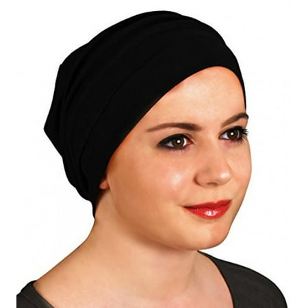 Red Ladies Adjustable Hat Slouchy Turban Hat – Chemo Cap for Cancer Patients Comfort Luxury Design Ultra Durable Soft Blend Material-Black ()