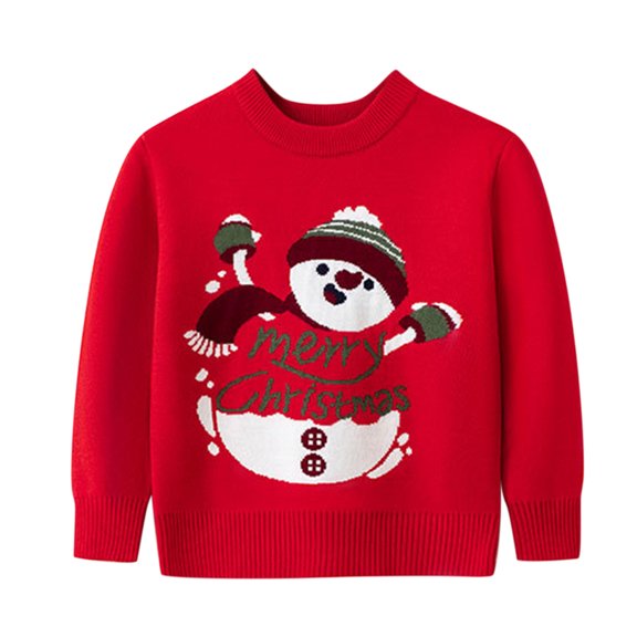 Rovga Toddler Boys Girls Christmas Cartoon Snowman Sweater Long Sleeve Warm Knitted Pullover Xmas Tops Cute Casual Coat