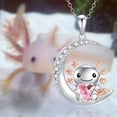thumbnail image 3 of Axolotl Necklace Pink Jewel Amphibian Charm with Crescent Moon Silver BFF Gift, 3 of 5