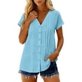 thumbnail image 1 of Camisetas de Manga Corta Extra Larga para las Mujeres con Cuello en V Botón Placa con Cuello Blusa de Túnica, Camisa de Manga Larga Azul Claro Mujeres, 1 of 8