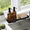 Brown, variant on Kitchen Soap Dispenser Set: 17oz Glass Dish and Hand Soap Dispenser with Stainless Steel Pump, Instant Dry Tray, Dish Brush & Sponge, Refillable Countertop Sink Decor for Kitchen & Bath, White-Black
