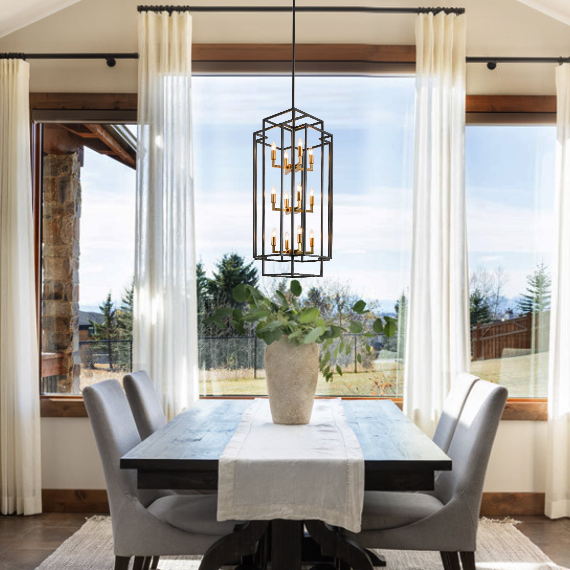 42" Farmhouse Chandelier for Living Room,12-Light Rustic Chandelier for Dining Room,Adjustable Hanging Light Fixture,Kitchen,Foyer,Bedroom and Entryway
