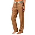 thumbnail image 3 of Plus Size Women's Soft Linen Cotton Blend Straight Leg Pants, Mid Elastic Waist Pockets, Casual Business Summer Work Wear, Long Womens Trousers Capris | UKHCCC,Coffee 2XL, 3 of 8