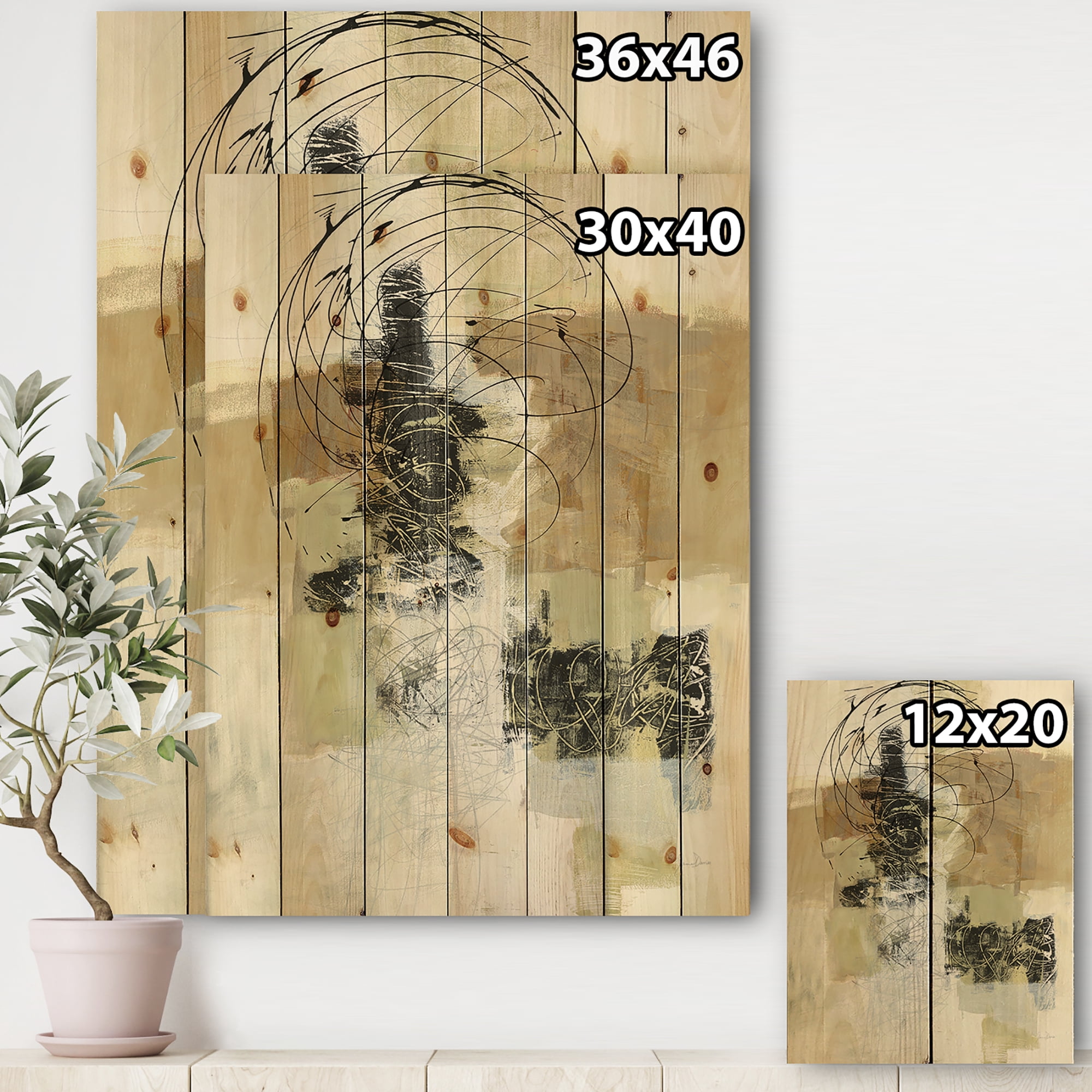 Designart 'Abstract Glam Cream Dream I' Modern & Contemporary Print on Natural Pine Wood