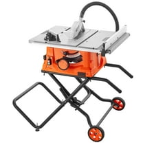 KFFKFF Stand-Inclusive Table Saw, 10-inch 15-Amp, Max Rip at 25-in, Up to 5000RPM Speed, 40T Blade, Compact and Portable for Jobsite, Ideal for Wood & Furniture Crafting with Sliding Miter