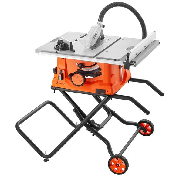KFFKFF Table Saw with Stand, 10-inch 15-Amp, Max Rip 25-in, Speed to 5000RPM, 40T Blade