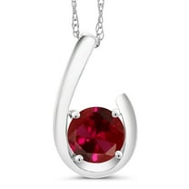 Gem Stone King 10K White Gold Red Created Ruby Pendant Necklace for Women (1.00 Cttw, Gemstone July Birthstone, Round 6MM, With 18 inch Chain)
