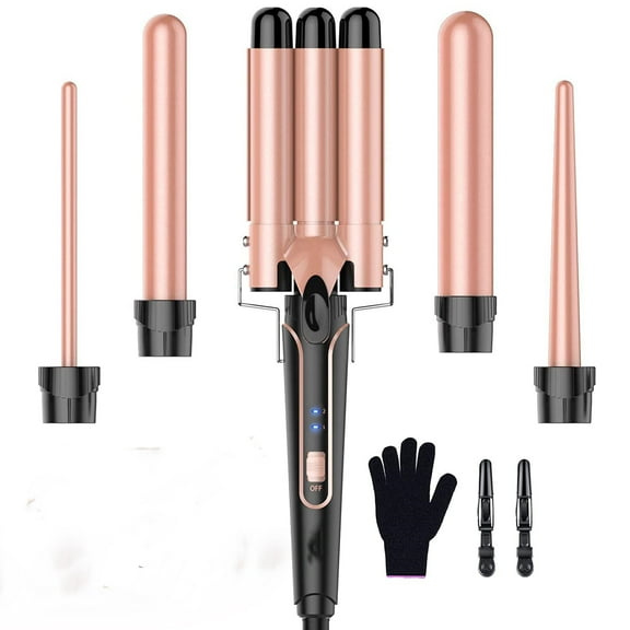 Curling Iron Wand,1 Curling Wand Set with 3 Barrel Hair Crimper for Women, Fast Heating Hair Wand Curler in All Hair Type 