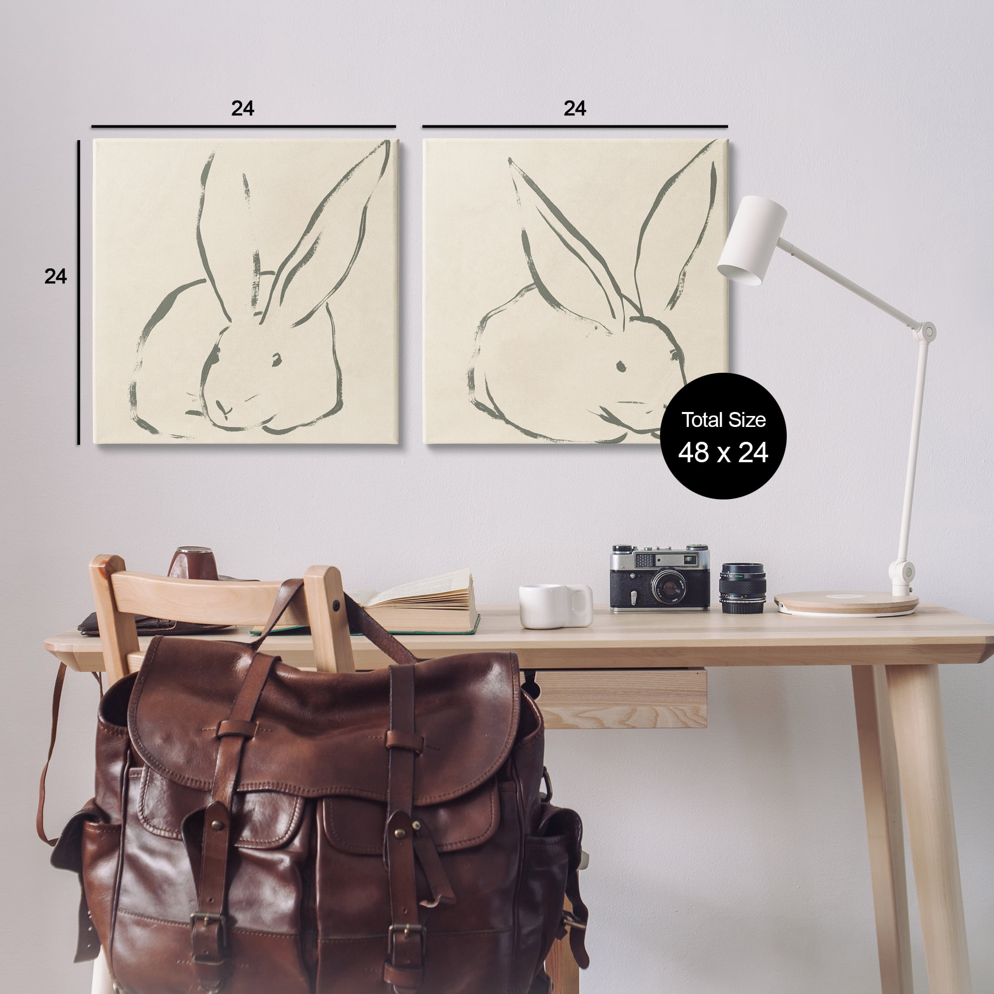 Stupell Industries Minimalist Resting Rabbit Line Drawing Animals Drawing Wrapped Canvas Art Print Wall Art, 24 x 24, Set of 2