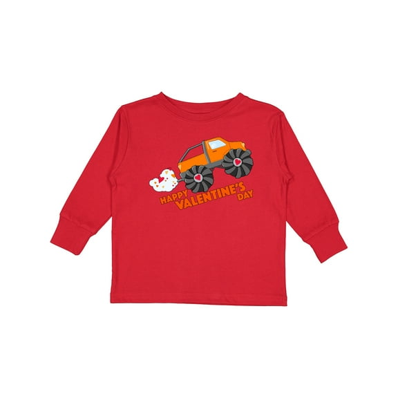 Inktastic Happy Valentine's Day-monster Truck Boys or Girls Long Sleeve Toddler T-Shirt