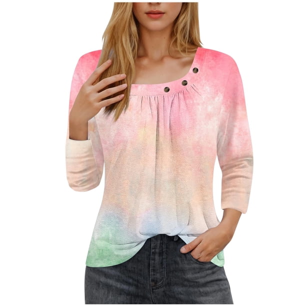 Blusas para las Mujeres Casual 3/4 Manga Impresa Camiseta Superior, Blusa Ligera para Diario, Fecha, Compras Y Primavera Otoño Desgaste