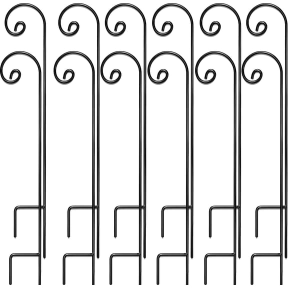 Ashman Shepherd Curled Hook (12 Pack), 35 Inch Tall 1/4 Thick, Made of Premium Metal for Hanging Bird Feeders, Mason Jars, Plant Hangers, Flower Basket, Christmas Lights, Lanterns, and Weddings