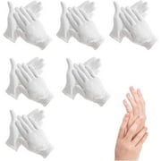 6 Pairs 100% Cotton Moisturizing Gloves Over Night Bedtime White Cotton | Cosmetic Inspection Premium Cloth Quality | Dry Sensitive Irritated Skin Spa Therapy Secure Wristband | One Size