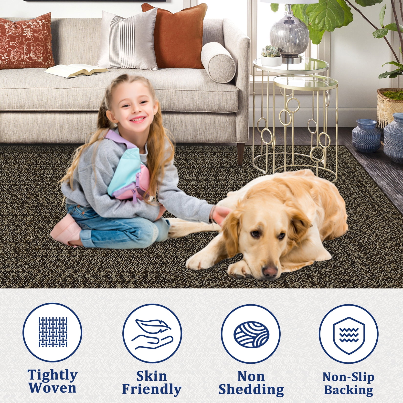 Haperlare Woven Modern Print Area Rugs Non Shedding Braided Rugs for Family Room Nursery Floor Area Rug Solid Brown Carpet,5'x7'