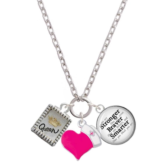 Delight Jewelry Shadow Box ''Queen'' with Goldtone Crown - Hot Pink Heart Nurse Strong Zoe Necklace