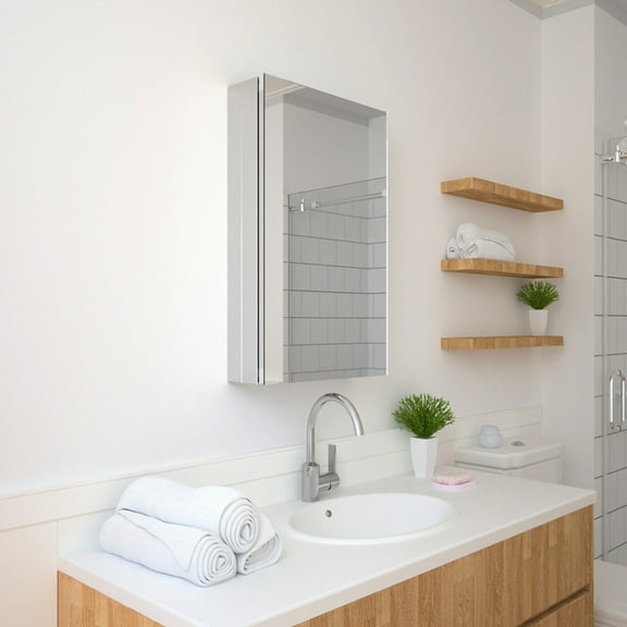 12 in. x 24 in. Frameless Recessed or Surface-Mount Beveled Single Mirror Bathroom Medicine Cabinet