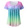 thumbnail image 4 of Scyoekwg Womens Tops Summer Henley Shirts Trendy Short Sleeve Button Up Tunic Tops Cute Long Flowy Pleated Tshirt Floral Pattern Print Casual Dressy Blouses to Wear with Leggings #02-Green XXL, 4 of 5