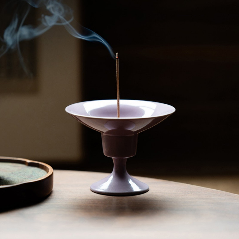 Warmself Incense Holder Modern Minimalist Circular Incense Stick Burner for Cones or Sticks for Yoga & Meditation, Enhance Atmosphere,Ceramic Ash Catcher Purple-1