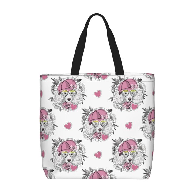 Disketp Cartoon Poodle Dog Bolsa Tote de Lona para Mujer, Bolso de Hombro y Cruzado con Cierre de Cremallera