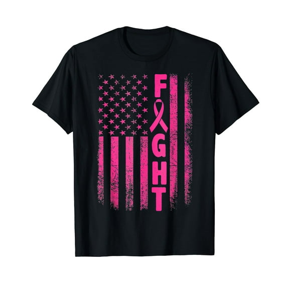 Fight Breast Survivor American Flag Breast Cancer Awareness Black T-Shirt