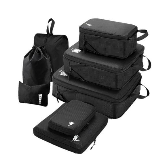 8pcs Bolsas Organizadoras De Maletas Viaje Compresible Negro