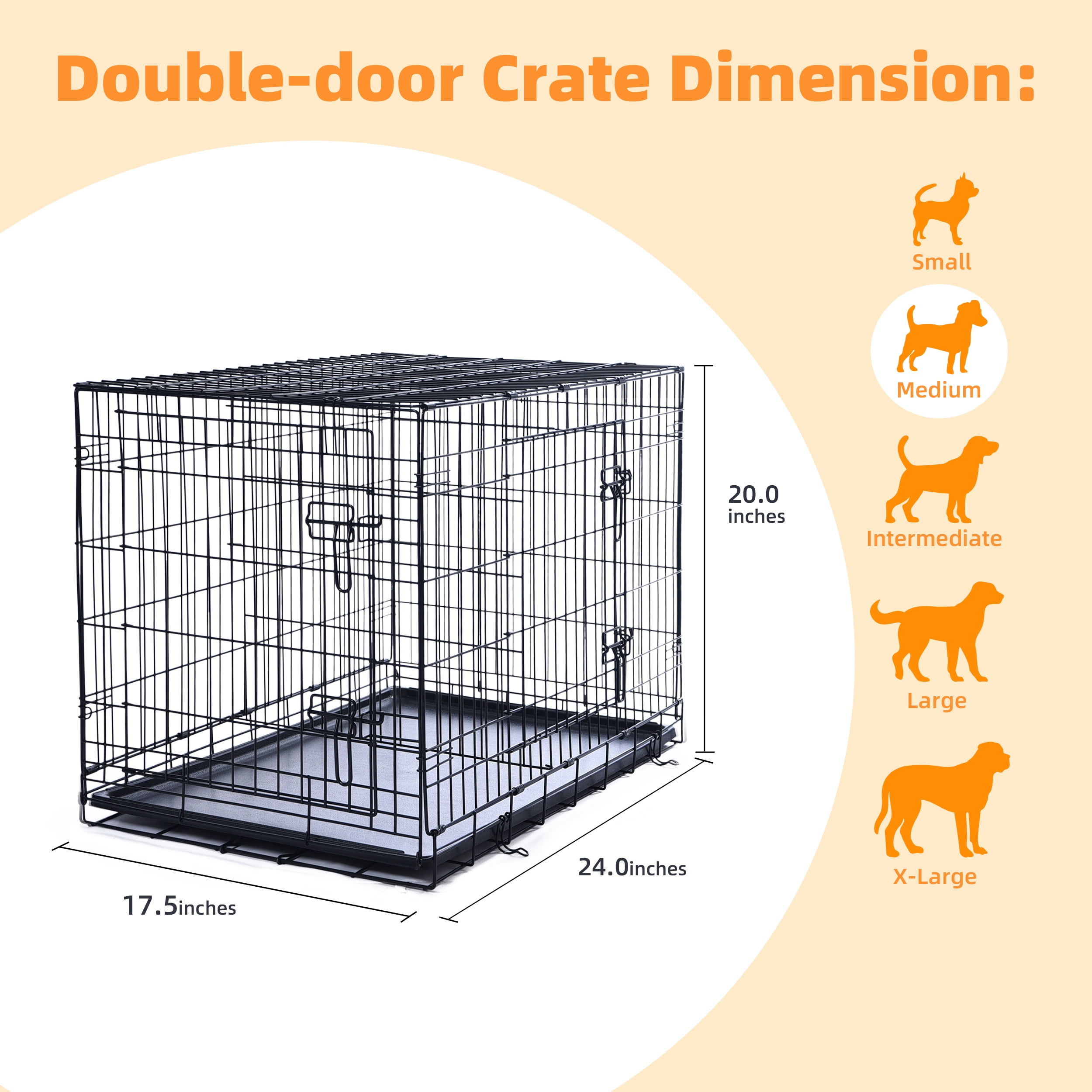 Max & Marlow Double-Door Dog Crate, Foldable Metal Wire Kennel, Portable, Tray and Divider Included, 24" x 17.5" x 20"