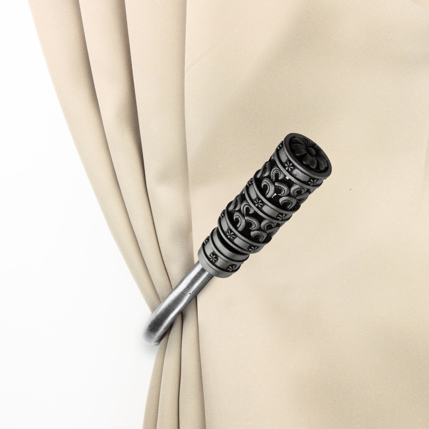 Rocco Curtain Holdback Pair in Satin Nickel