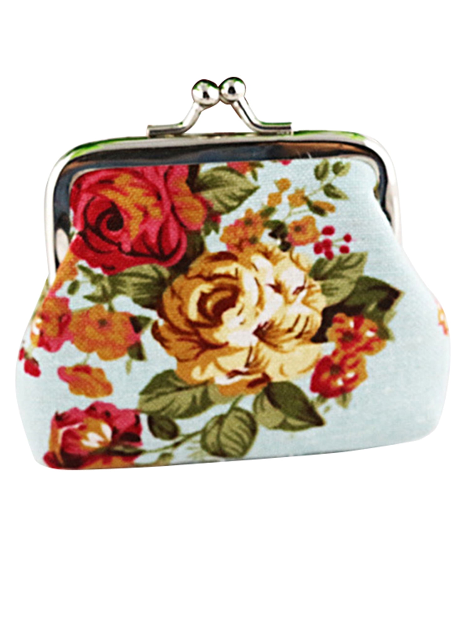 Coin Purse for Women Vintage Floral Mini Wallet Clasp Hasp Classic Rose Pattern Clutch Bag 
