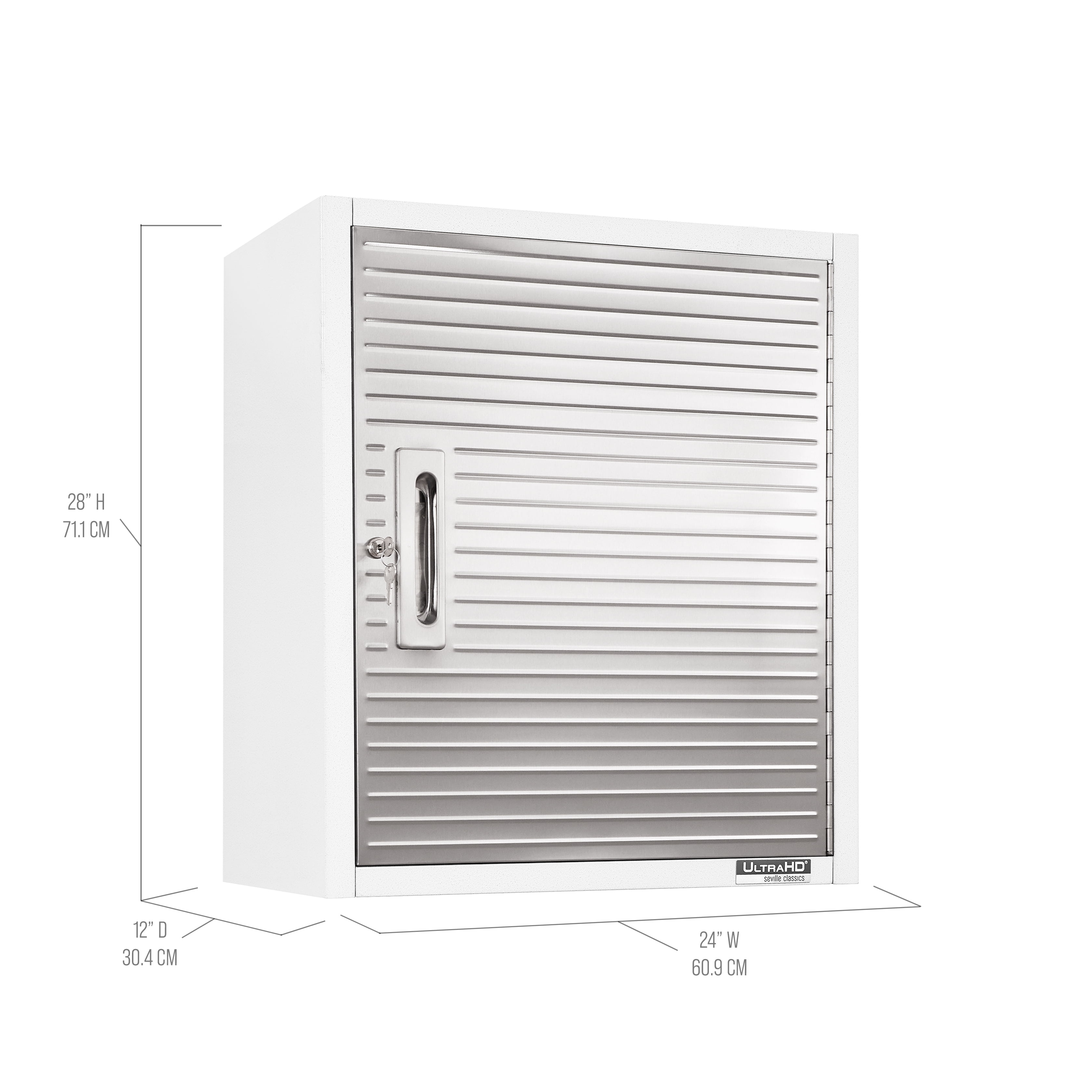 Seville Classics UltraHD® Solid Steel Lockable Metal Storage Wall Cabinet Organizer, w/ Adjustable Shelf, 24" W x 12" D x 28" H, White