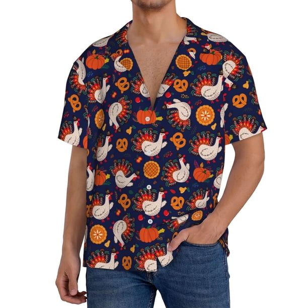 Fotbe Turkey And Thanksgiving Camisa Estampada de Manga Corta para Hombre, Casual de Verano, Estilo Playero, Sin Arrugas-XX-Large