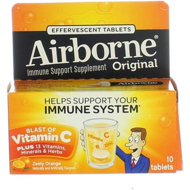 4 Pack Airborne Zesty Orange Effervescent Tablets, 10 count