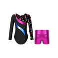 thumbnail image 2 of vastwit Girls Gymnastics Leotard with Shorts Active Clothes Set Metallic Ballet Dance Sports Outfits Star Black 6, 2 of 7