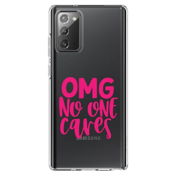 DistinctInk Clear Shockproof Hybrid Case for Galaxy Note 20 ULTRA (6.9" Screen) - TPU Bumper Acrylic Back Tempered Glass Screen Protector - OMG No One Cares - Hot Pink