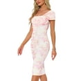 thumbnail image 4 of INSPIRE CHIC Women's Bodycon Square Neck Short Sleeve Printed Midi Ruched Dress XS Light Pink, 4 of 6