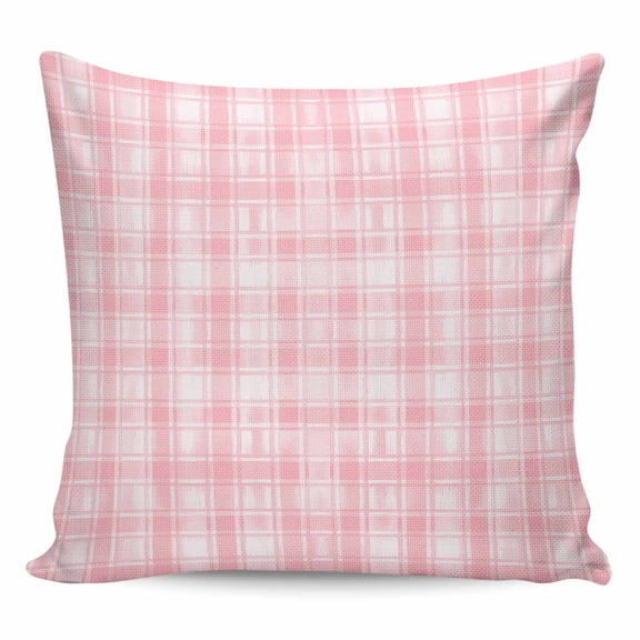 Pink Plaid Pillow Covers 16x16 Inch Decorative Throw Pillow Cover, Modern Art Checkered Farmhouse Sofa Pillowcases Accent Cushion Case Home Decor Bedroom Living Room