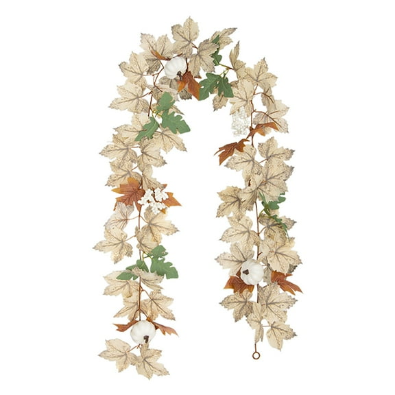 Pumpkin Fall Maple Leaf Garland, 5.7Ft Hanging Vine White Maple Garland Artificial Autumn Foliage Thanksgiving Decor for Home Wedding Fireplace Party Christmas