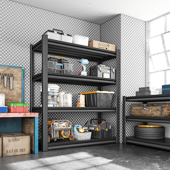 4 Tier Adjustable Height Laundry Room Storage and Organizer Standing Shelf, Metal Garage Shelving, Freestanding Space Saving Organizers Shelf (44" H*24" W*12" D)