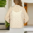 thumbnail image 4 of Women's Cardigan Solid Color Lace Knitted Cardigan With A V Neck And Three Quarter Sleeves For Ladies,Beige Women's Cardigan M, 4 of 5