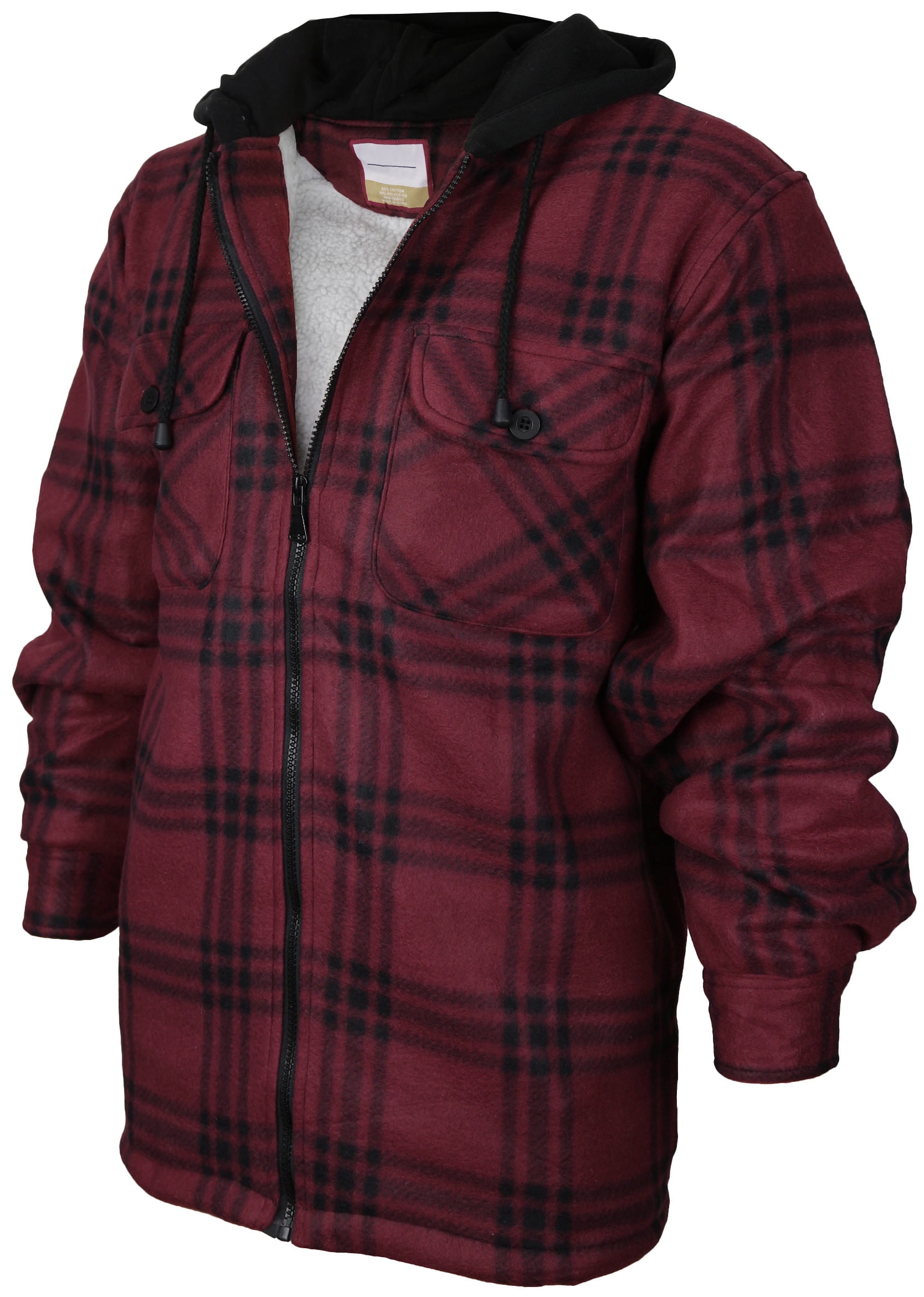 VKWEAR - Men's Heavyweight Flannel Zip Up Fleece Lined Plaid Sherpa