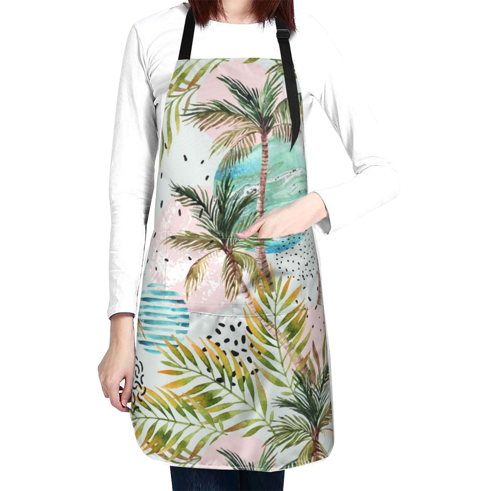 Kdxio Watercolor Palm Tree Apron with Pockets Adjustable Kitchen Aprons for Men Women Waterproof Aprons for Cooking,Drawing,Crafting, Baking Household Cleaning
