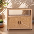 thumbnail image 5 of Outdoor Storage Cabinet, Patio Bar Table with Two Doors and Shelves, Wooden Patio Bar Table Set with Storage, Buffet Cabinet Sideboard for Outdoor and Indoor, Light Brown, 5 of 9