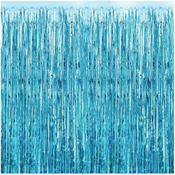 1 Pcs Blue Streamer Metallic Tinsel Foil Fringe Curtains Wedding Party Supplies Glitter Backdrop Curtains Shiny Door Fringe,for Birthday Bachelorette New Year Home Decorations (8FT)