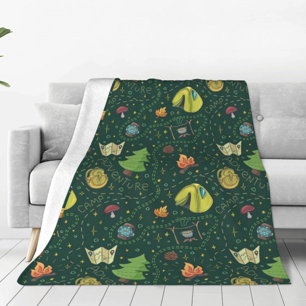 Fotbe Camp In The Forest Manta de Franela Acolchonada con Estampado, Súper Suave y Esponjosa, Extra Grande para Sofá, Cama, Uso Todo el Año-50"x40"