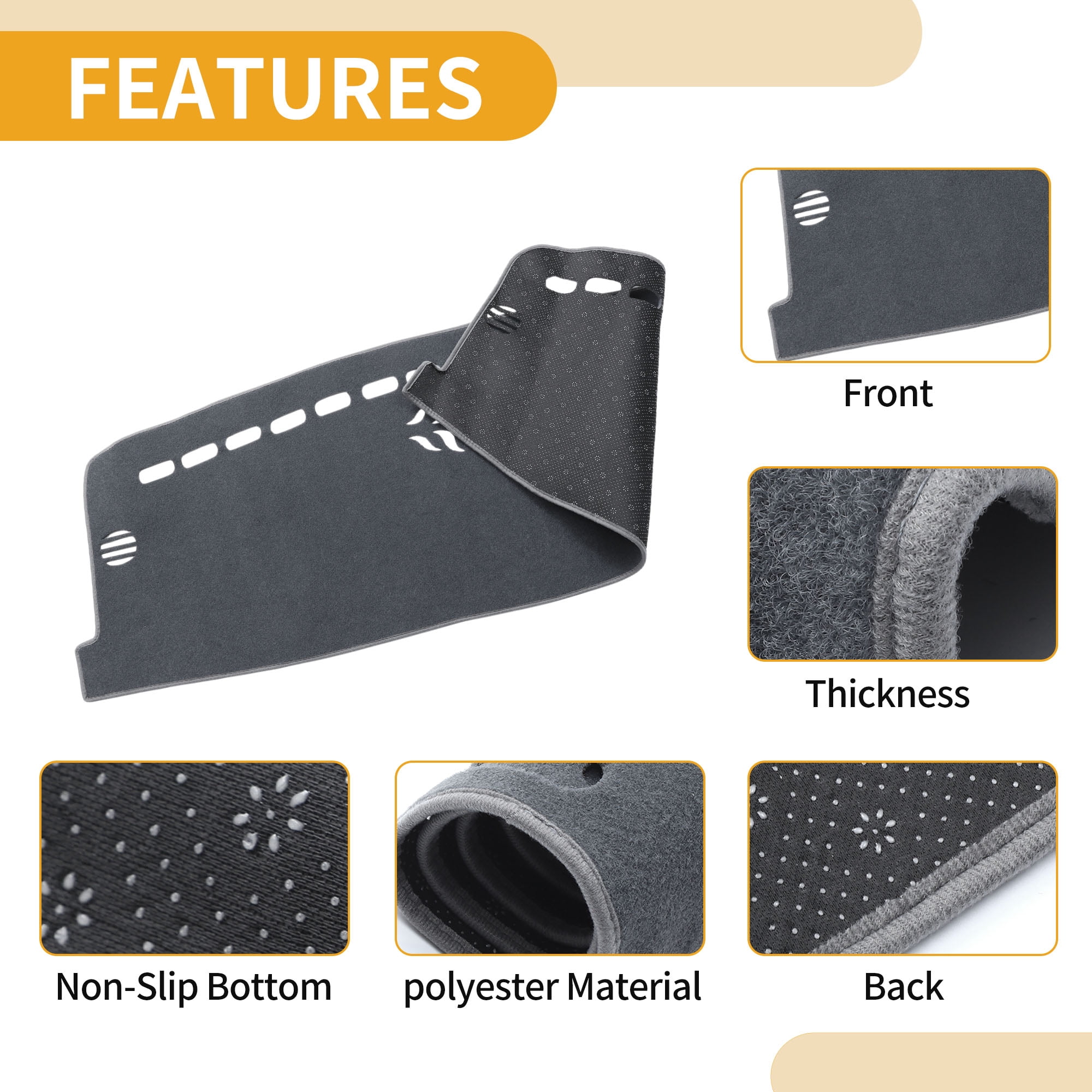 Unique Bargains Dashboard Cover Anti-Slip Dash Cover Mat Carpet for Ford ESCAPE 2020-2025 Polyester Gray