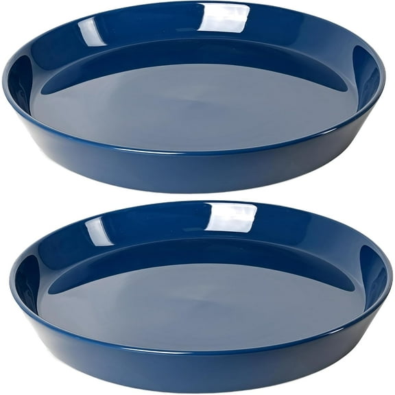 Plant Saucer 8 Inch, 2 Pack Large Plant Saucers Ceramic Tray 8 inch (7.3" Inner) for Flower Pot, Classic Sturdy Planter Water Catcher Tray for Plant Base, Blue