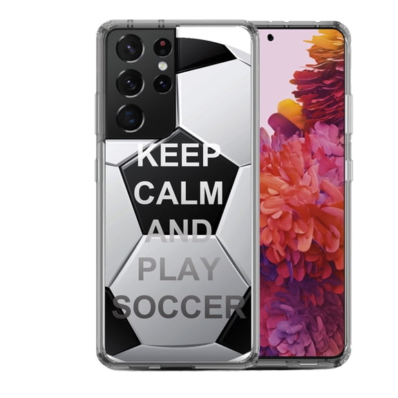 Shockproof Hybrid Bumper Phone Case for Samsung Galaxy S21 Ultra, by OneToughShield ® - Keep Calm Soccer
