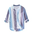 thumbnail image 2 of Men's Casual Button Shirt Short Sleeve Color Stripe Summer Linen Vintage Beach Vacation Shirt, 2 of 5
