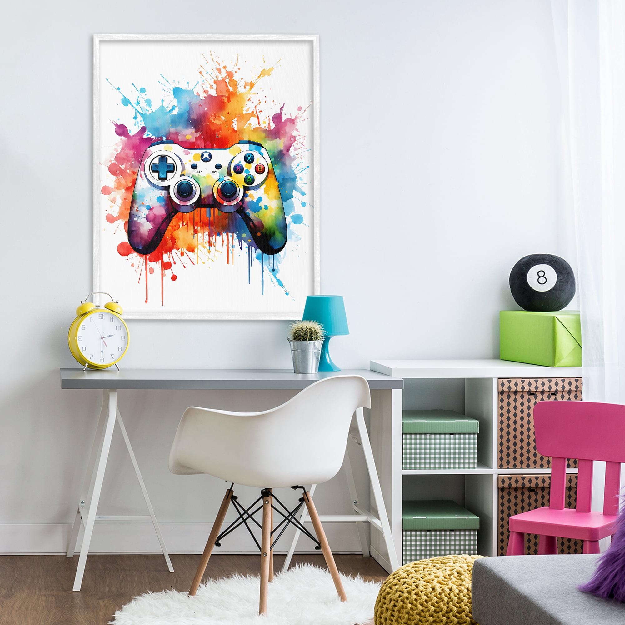 Stupell Industries Color Burst Game Controller White Framed Giclee Art, design by Creative Studio