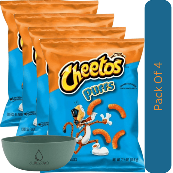 Cheetos Puffs Cheesy Snacks, Mini 2.5 oz Bag With Olive Green Bowl By ValueNest
